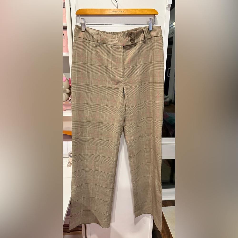 Dalia Collection NWOT Plaid Wide Leg Trousers Tan Pink Size 8 Tailored